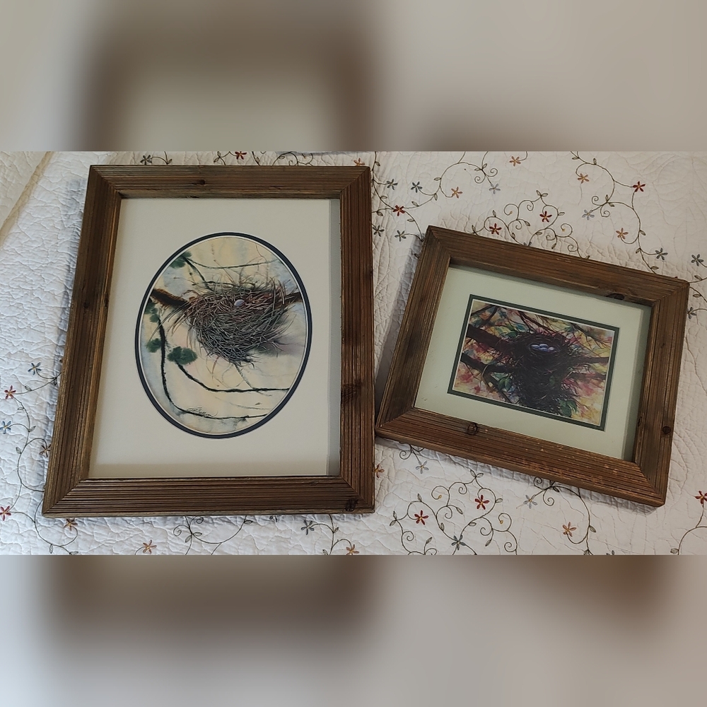 Rustic Wooden Framed Bird Nest Art Set By Jacquelyn R Sullivan